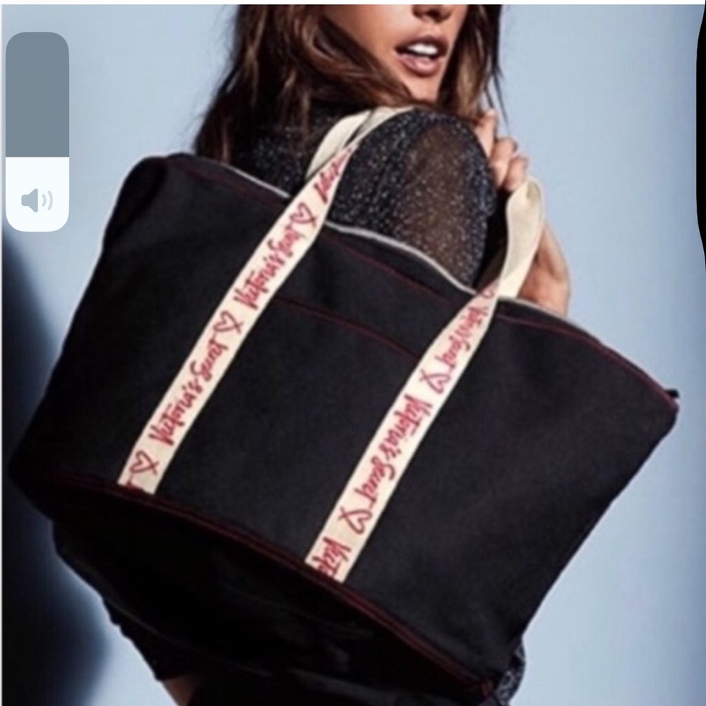 NWT Victoria's Secret Black Canvas Travel Zippered Tote *limited edition*
